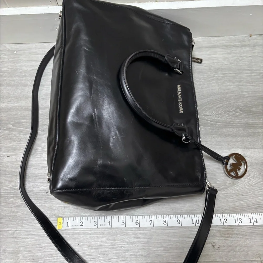 Michael Kors Black Leather Tote with Silver Charm